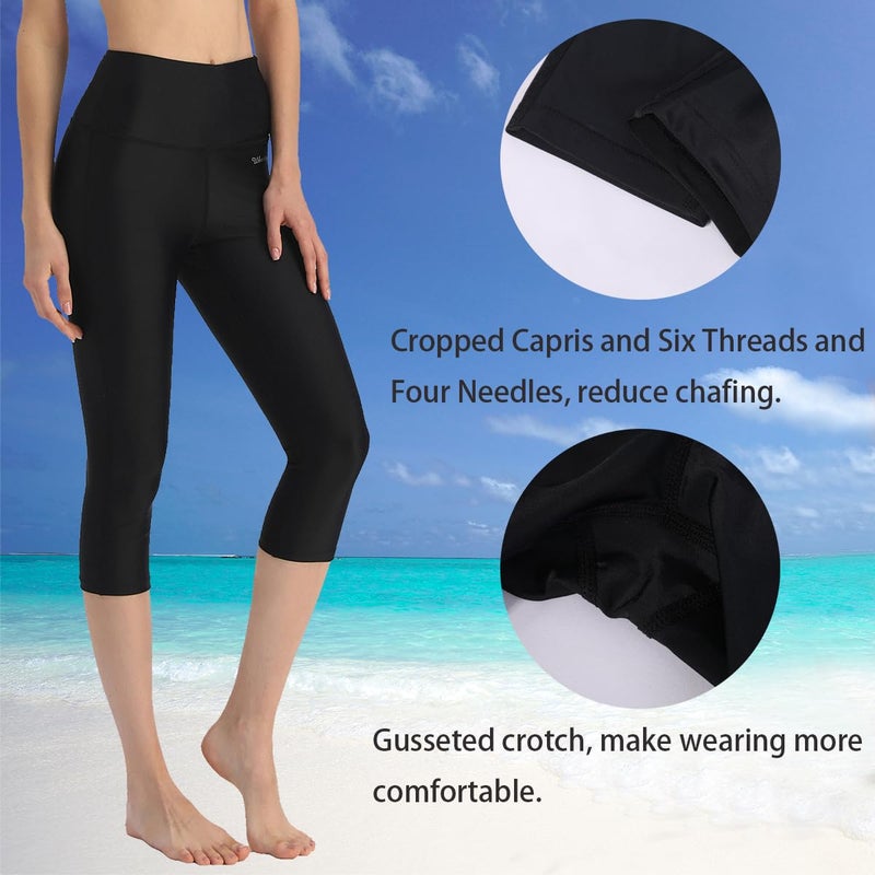 Ubestyle UPF 50+ High Rise Swim Pants for Women Swim Capris Legging Swimsuit Bottom Swim Shorts Sun Protective Black - Image 4